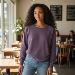 Live Love Lounge Sweater Womens Large Purple Long Sleeve Pullover Cozy Stretch